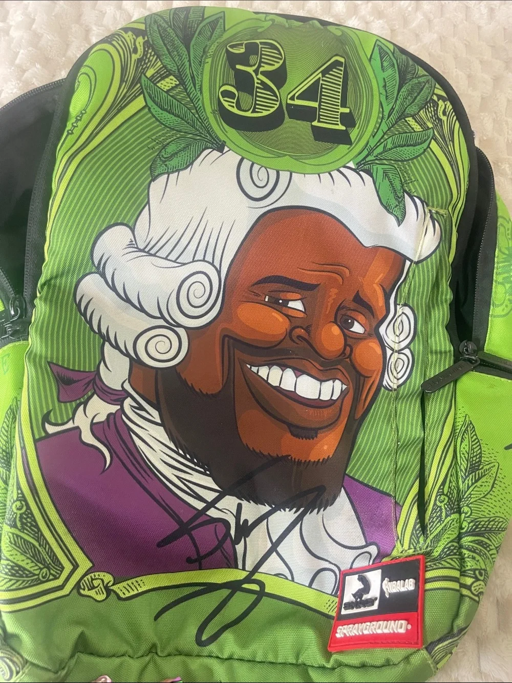 NWT Sprayground xNBALab Limited Edition Green Portrait Graphic Backpack/Accents